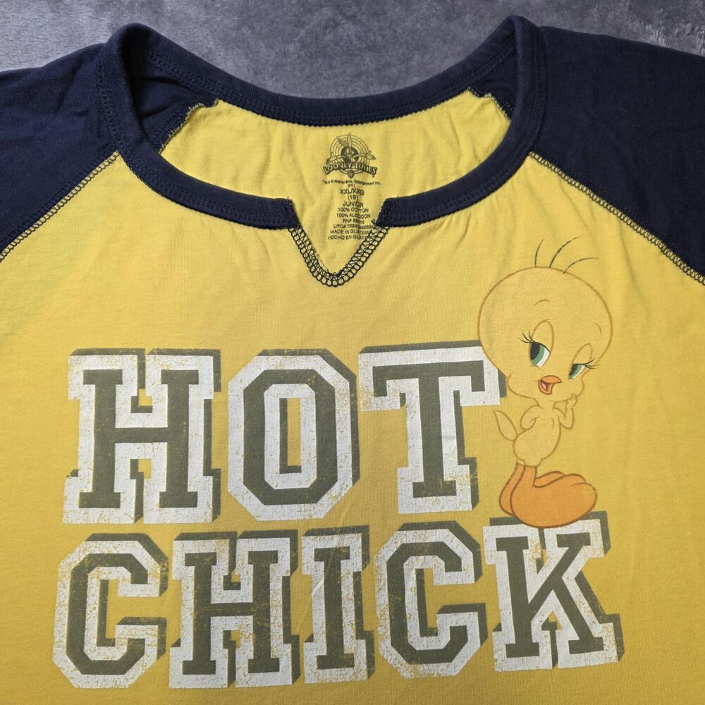 Looney Tunes Shirt Juniors 2XL Yellow Navy Tweety Bird Hot Chick Graphic Tee